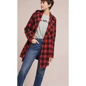 Anthropologie Field Flower Wool Buffalo Plaid Cardigan sweater Jacket Red XS